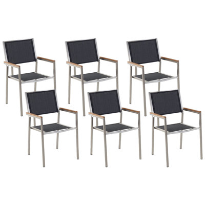 Set of 6 Garden Chairs GROSSETO Stacking Stainless Steel Black