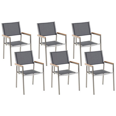 Set of 6 Garden Chairs GROSSETO Stacking Stainless Steel Grey