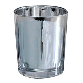 Set of 6 Glass Silver Votives, Tealight Candle Holders. H6.5 x W4.5 cm.