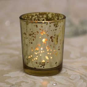Set of 6 Glass Speckled Votive, Tealight Candle Holder. Champagne Colour. H6.5 x W4.5 cm.