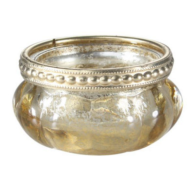 Set of 6 Gold Toned Tealight Holders with a Metal Rim. Antique Look. H3.5 x Dia 6 cm