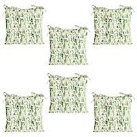 Set of 6 Green Leaf Print Outdoor Garden Furniture Chair Seat Pads