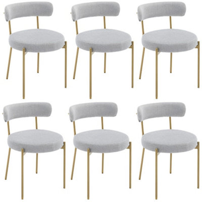 Set of 6 Grey Modern Upholstered Dining Chairs with Gold Legs