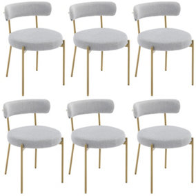 Set of 6 Grey Modern Upholstered Dining Chairs with Gold Legs