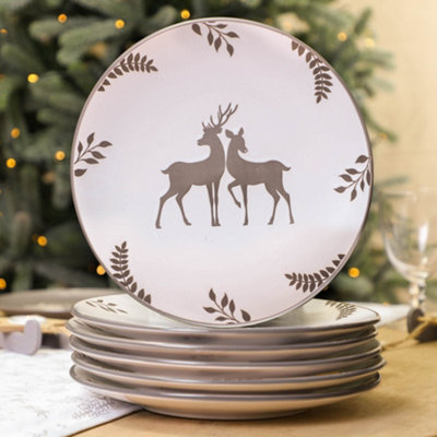 Set of 6 Grey Stag Dinner Plates DIY at B Q