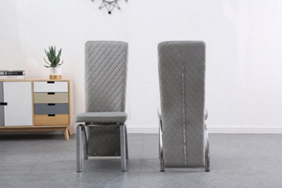 Set of 6 Grey Velvet Gavino Dining Chairs with Solid Chrome Frame DIY