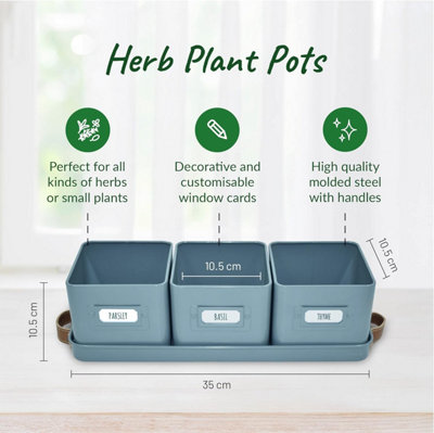 Set of 6 Herb Planters with Tray Indoor/Outdoor Garden Herb Planter ...