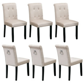 Set of 6 High Back Velvet Kitchen Dining Chairs with Pull Knocker Ring Back Office Chairs Beige Cream