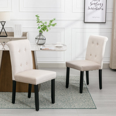 Set of 6 High Back Velvet Kitchen Dining Chairs with Pull Knocker Ring Back Office Chairs Beige Cream