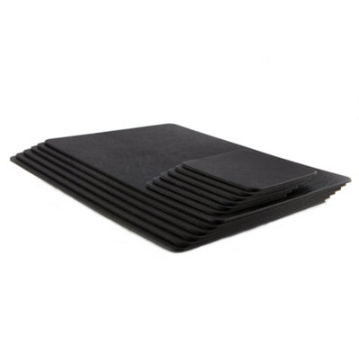 Set of 6 Jet Black Recycled Leather Placemats and 6 Leather Coasters