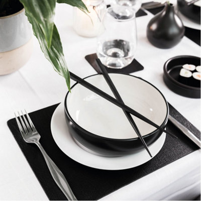 Set of 6 Jet Black Recycled Leather Placemats and 6 Leather Coasters
