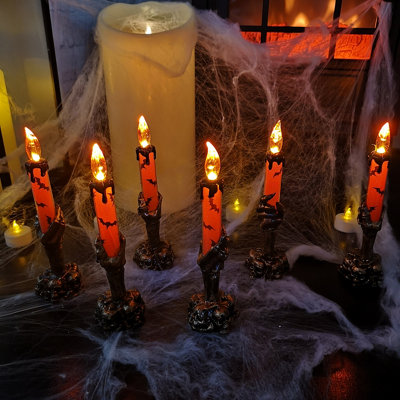 Set of 6 LED Halloween Skull Hand Flickering Candle Decorations in ...