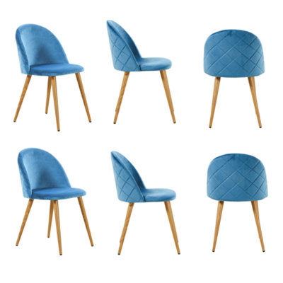 Set of 6 Lucia Velvet Dining Chairs Upholstered Dining Room Chairs, Blue