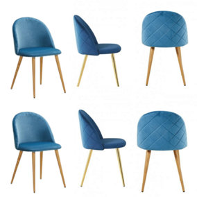 Set of 6 Lucia Velvet Dining Chairs Upholstered Dining Room Chairs, Blue