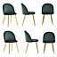Set of 6 Lucia Velvet Dining Chairs Upholstered Dining Room Chairs, Emerald Green