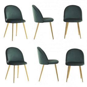 Set of 6 Lucia Velvet Dining Chairs Upholstered Dining Room Chairs, Emerald Green