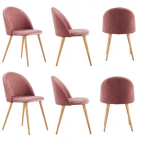 Set of 6 Lucia Velvet Dining Chairs Upholstered Dining Room Chairs, Pink