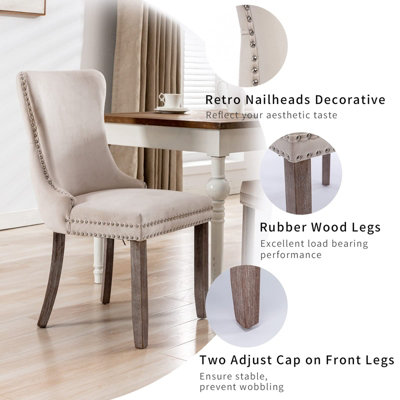 Set of Lux Velvet Tufted Dining Chairs, Wing Back Kitchen Chairs