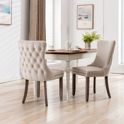 Set of 6 Lux Velvet Tufted Kitchen Dining Chairs Office Bedroom Dressing Table Chairs Beige