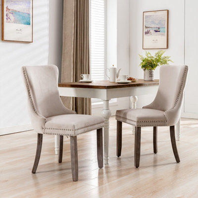 Set of 6 Lux Velvet Tufted Kitchen Dining Chairs Office Bedroom Dressing Table Chairs Beige