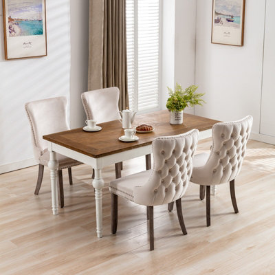 Set of 6 Lux Velvet Tufted Kitchen Dining Chairs Office Bedroom Dressing Table Chairs Beige