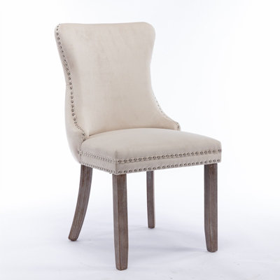 Set of 6 Lux Velvet Tufted Kitchen Dining Chairs Office Bedroom Dressing Table Chairs Beige
