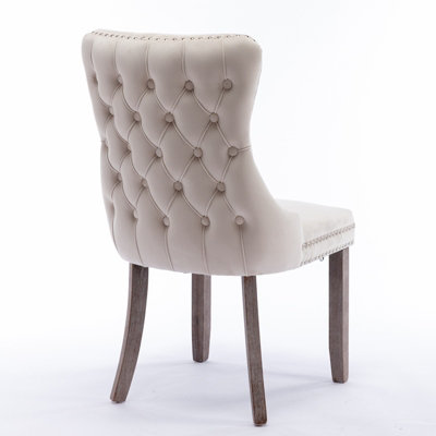 Set of 6 Lux Velvet Tufted Kitchen Dining Chairs Office Bedroom Dressing Table Chairs Beige