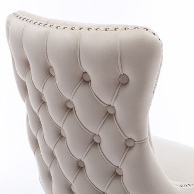 Set of 6 Lux Velvet Tufted Kitchen Dining Chairs Office Bedroom Dressing Table Chairs Beige