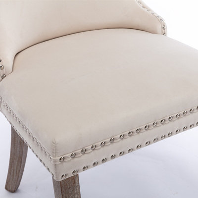 Set of 6 Lux Velvet Tufted Kitchen Dining Chairs Office Bedroom Dressing Table Chairs Beige