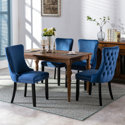 Set of 6 Lux Velvet Upholstered Kitchen Dining Chairs Bedroom Chairs Blue