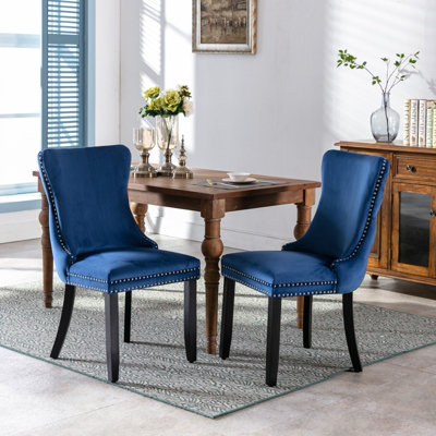 Set of 6 Lux Velvet Upholstered Kitchen Dining Chairs Bedroom Chairs Blue