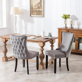 Set of 6 Lux Velvet Upholstered Kitchen Dining Chairs Wing High Back Office Bedroom Chairs Grey