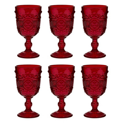 Set of 6 Luxury Red Drinking Wine Glass Wine Goblets Festive Christmas ...