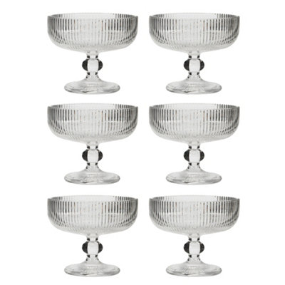 Set of 6 Luxury Ribbed Glass Footed Dessert Bowls