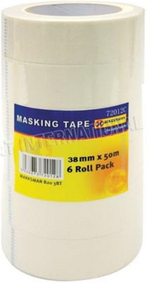 Set Of 6 Masking Tape General Purpose Strong Decorators Craft Easy Tear 38Mm X 35M