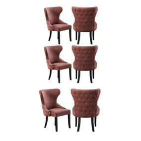 Set of 6 Mayfair Velvet 'Dining Chairs' Padded Seat Dining Room Chairs Pink