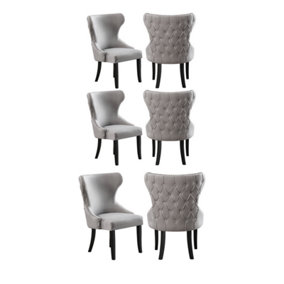 Set of 6 Mayfair Velvet Dining Chairs Upholstered Dining Room Chairs Grey