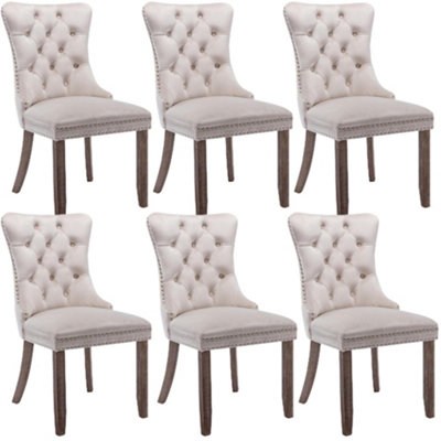 Set of 6 Mid Century Modern Dining Chairs, Velvet Upholstered Accent Chair,Beige