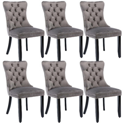 Set of 6 Mid Century Modern Dining Chairs, Velvet Upholstered Accent Chair,Grey