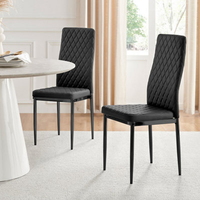 Set of 6 Milan Black High Back Soft Touch Diamond Pattern Faux Leather Black Powder Coated
