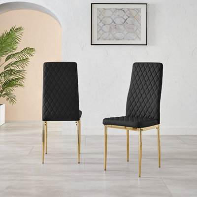 Set of 6 Milan Black High Back Soft Touch Diamond Pattern Faux Leather ...