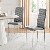 Set of 6 Milan Elephant Grey High Back Soft Touch Diamond Pattern Faux Leather Chromed Metal Leg Dining Chairs