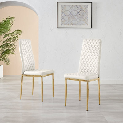 Set of 6 Milan White High Back Soft Touch Diamond Pattern Faux Leather ...
