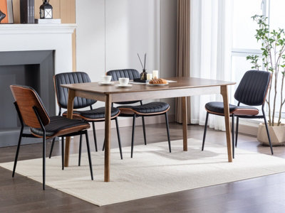 Set of 6 Modern Black PU Faux Leather Dining Chairs