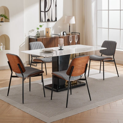 Set of 6 Modern Grey PU Faux Leather Dining Chairs