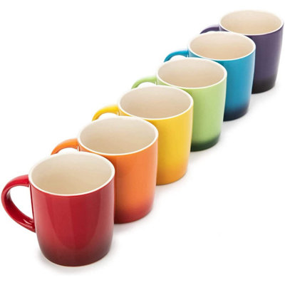 Set of 6 Multi-Coloured Stoneware Mugs Set - Coffee & Tea Cups - 11 oz / 312ml