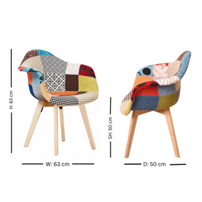 Set of Multicolor Patchwork Fabaric Upholstered Accent Chairs