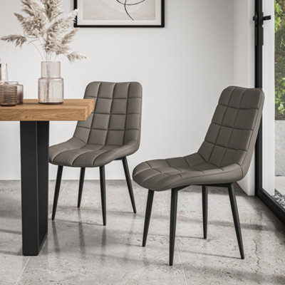 Set of 6 Nova Modern Faux Leather Dining Chair Padded Seat Metal Legs Kitchen (Grey)