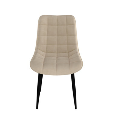 Set Of 6 Nova Modern Velvet Dining Chair Padded Seat Metal Legs Kitchen (Beige)