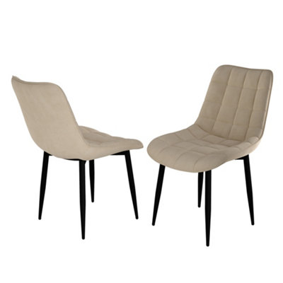Set Of 6 Nova Modern Velvet Dining Chair Padded Seat Metal Legs Kitchen (Beige)